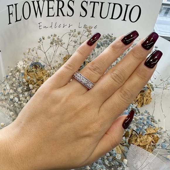 Double Row Pave Cubic Zirconia Eternity Band - Picture 3 of 6